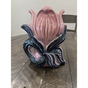 Vtg Tulip Tv Lamp Black Pink No Light Ceramic Floral Cottagecore